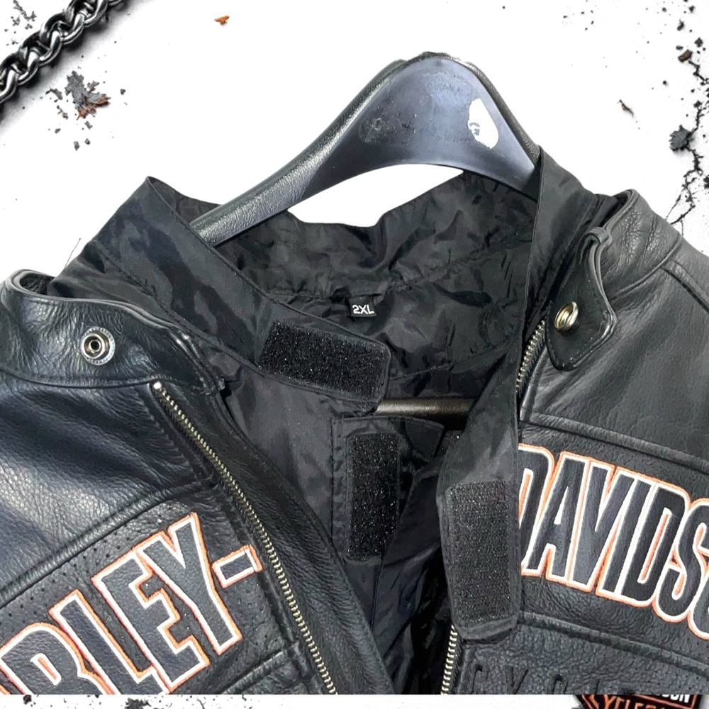 Harley Davidson Biker Leather Jacket w Zip Out Liner/Windbreaker Men 2XL - Picture 3 of 13